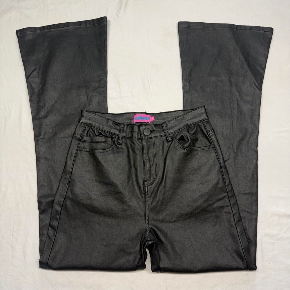 Edikted Women's Black Slick High Waisted Flare Jeans